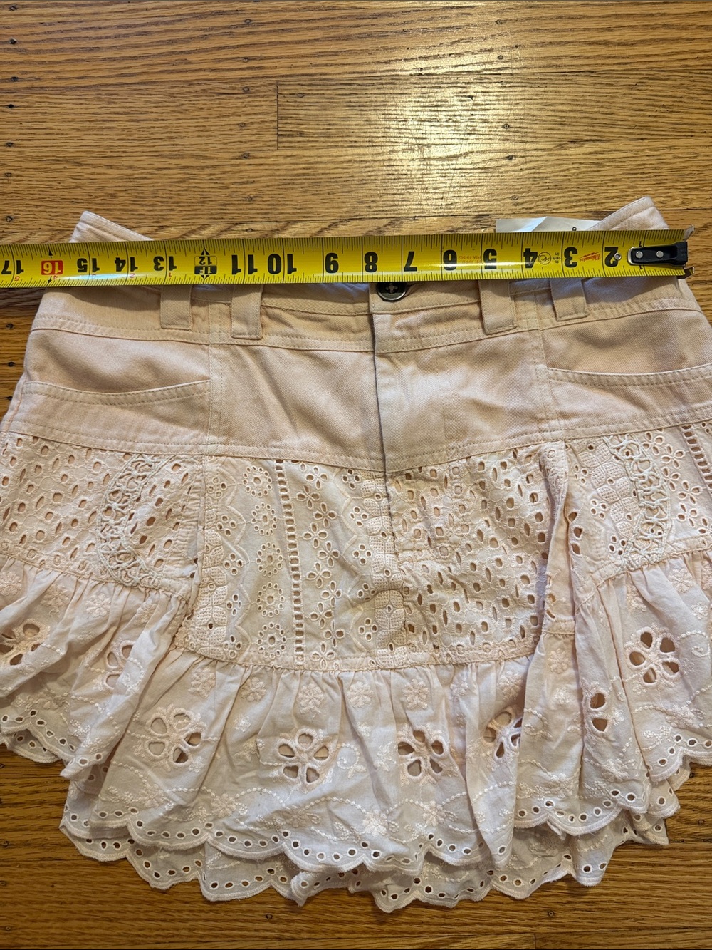 Free People Violet Eyelet Lace-Trim Pink Eyelet Ruffle Mini Skirt Size S Sample - Picture 3 of 11
